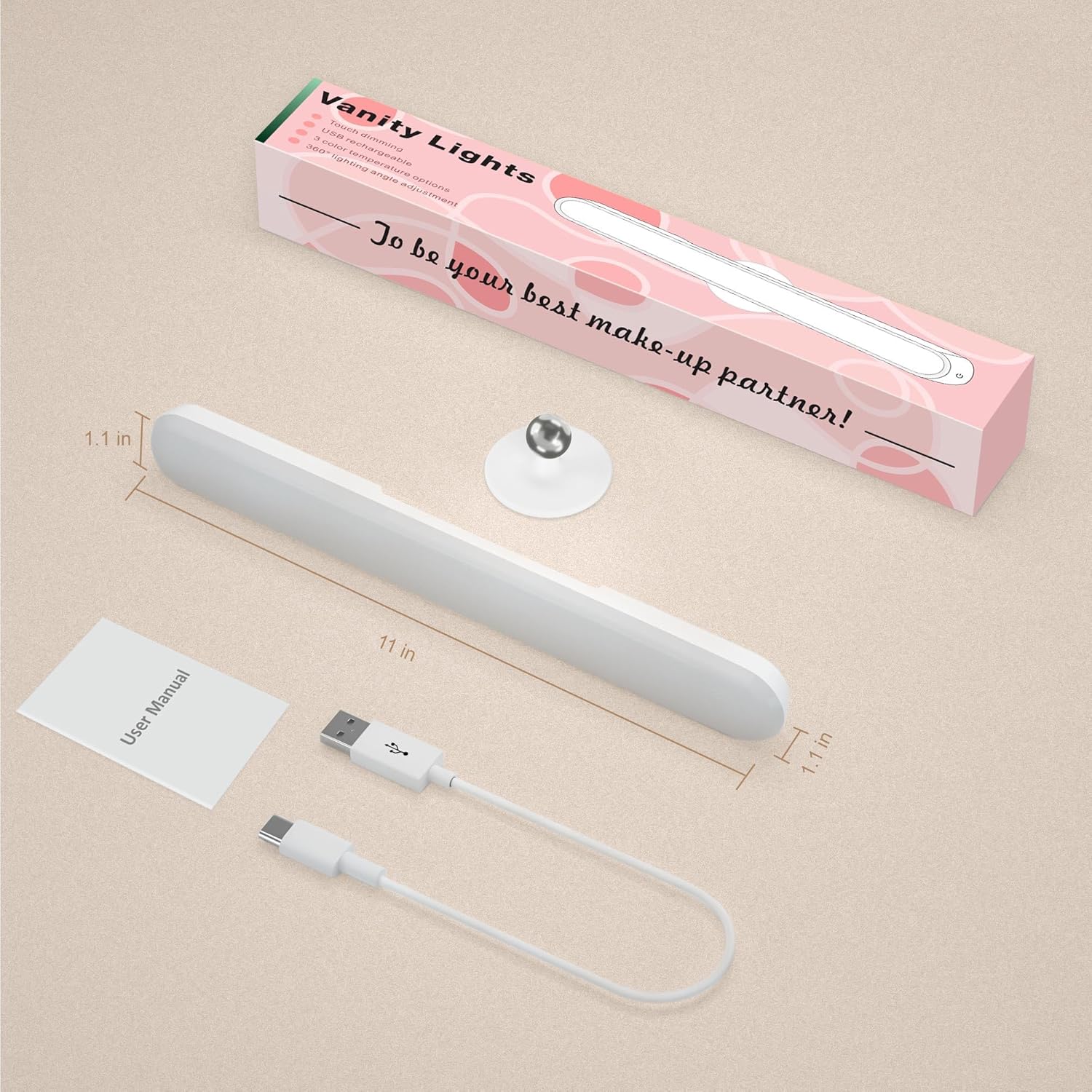 LuminGlow Cordless Vanity Light – Cool Touch LED Lamp Safe Around Kids and Pets