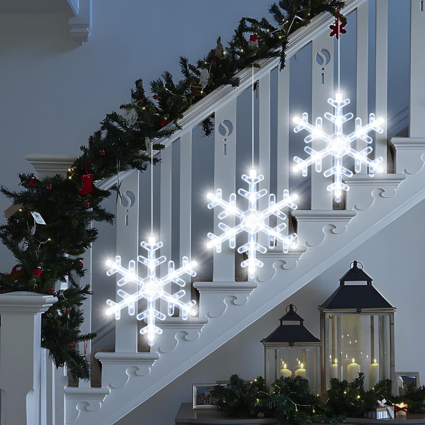 LuminGlow Snowflake LED Lights – Understated White Holiday Accent for Clean, Uncluttered Interiors