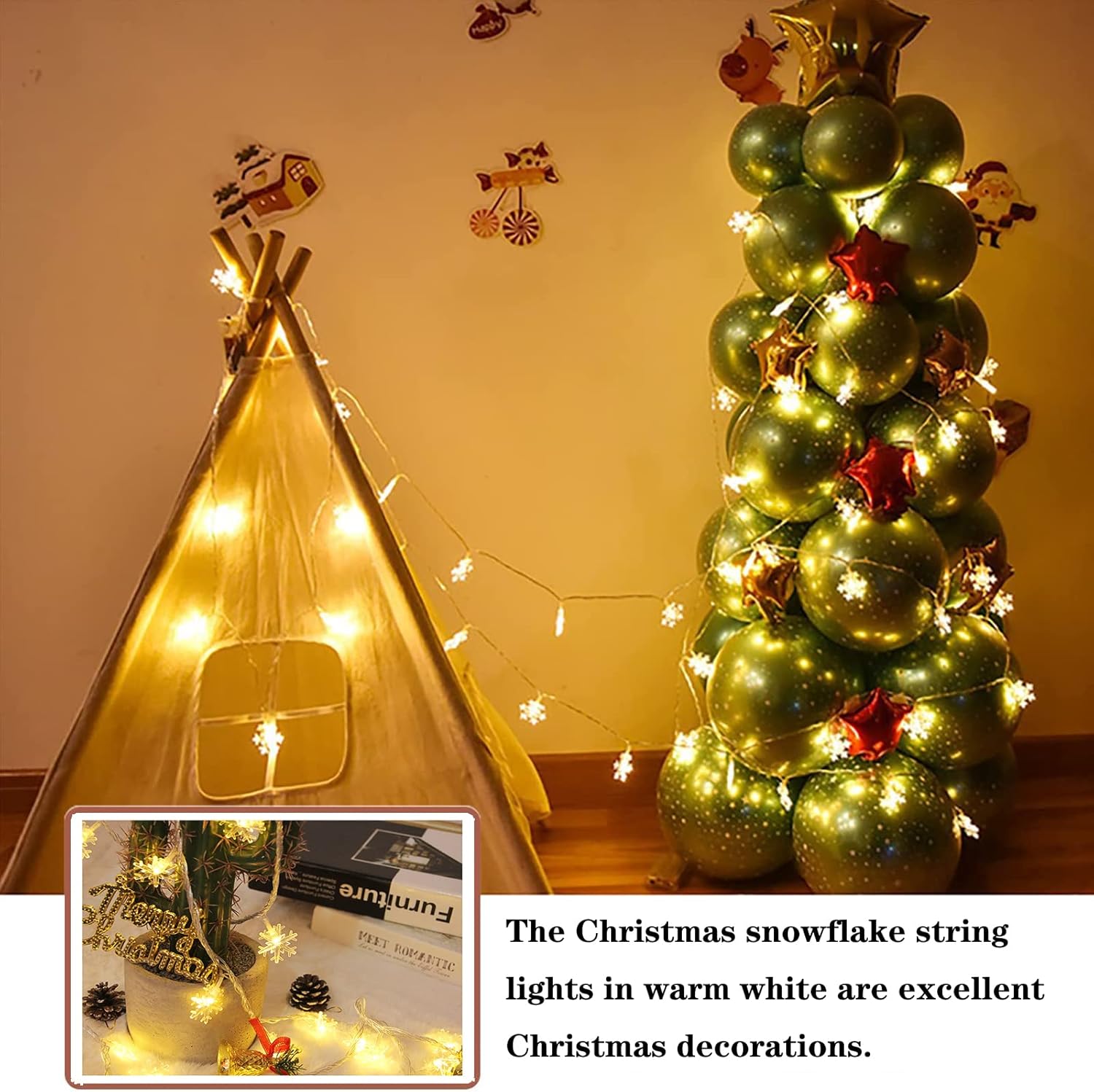 LuminGlow Snowflake Lights – Nursery Night Light String, Cool-Running LED for Baby Room and Crib Side