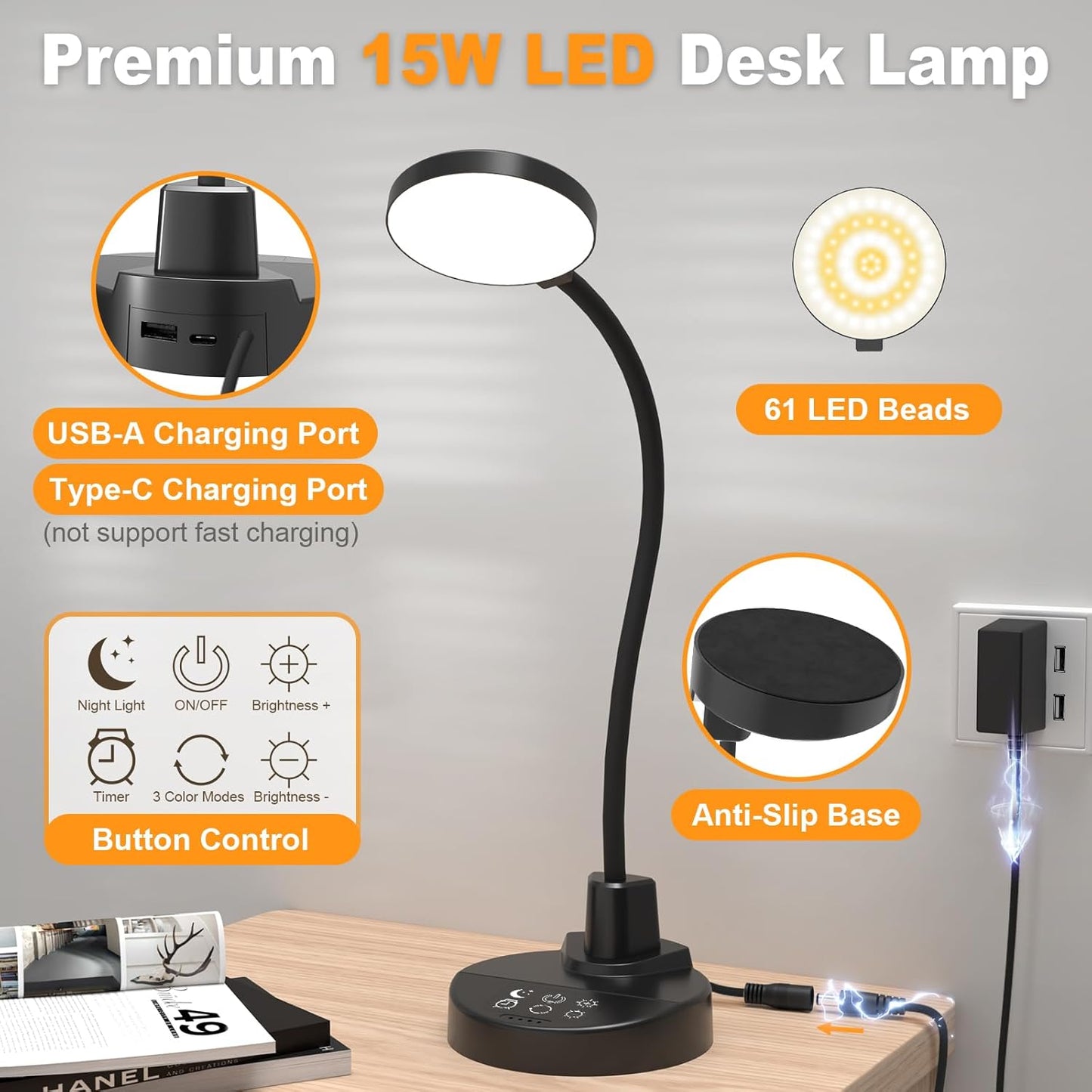 LUMINOAK PureForm LED Desk Lamp – Minimalist Matte Black Task Light for Intentional Workspaces, Touch Dimmable