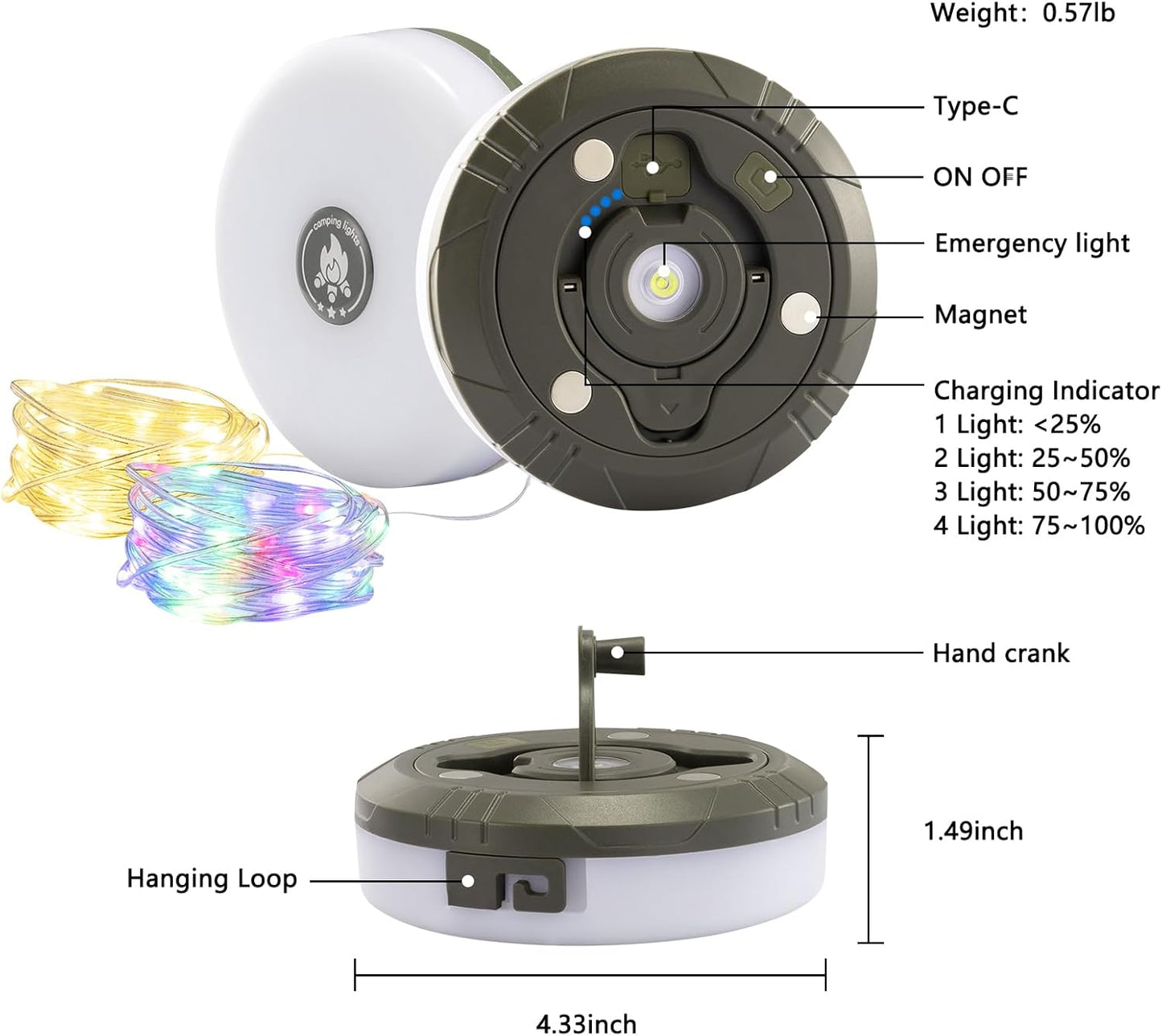 LuminTrail CampGlow Reel – Flameless Kids Night Light for Forts, Bedrooms & Bathrooms with 8 Soft Glow Modes