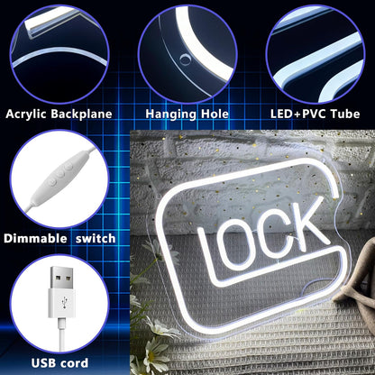 LUMIORA Lock Neon Sign – Minimalist Bedroom Wall Decor, Single Hue LED Sign for Clean Modern Spaces