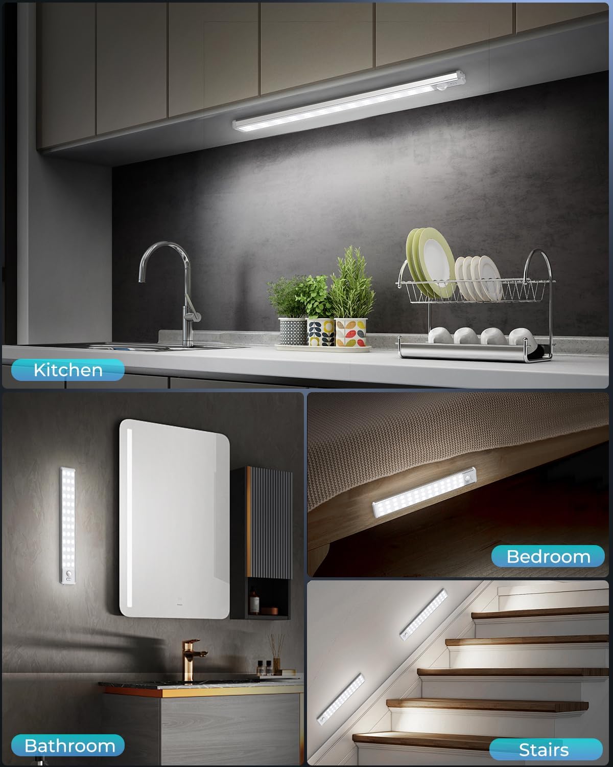 LUMIORA Under Cabinet Lighting – Practical Housewarming Gift for New Homeowners, Rechargeable Motion Sensor 2 Pack