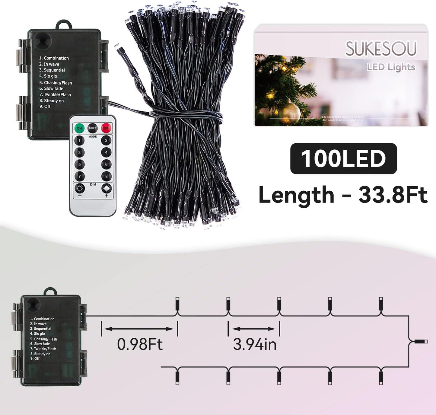LUMIRESCO 33Ft 100 LED Battery Fairy Lights – Cozy Bedroom Aesthetic String Lights, Warm White Dimmable with Remote and 6hr Timer