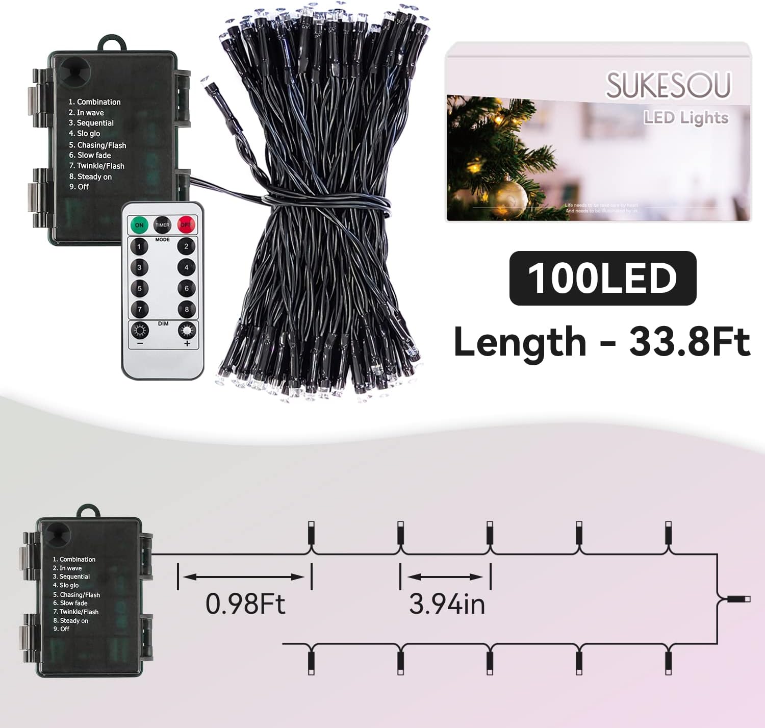 LUMIRESCO 33Ft 100 LED Battery Fairy Lights – Cozy Bedroom Aesthetic String Lights, Warm White Dimmable with Remote and 6hr Timer