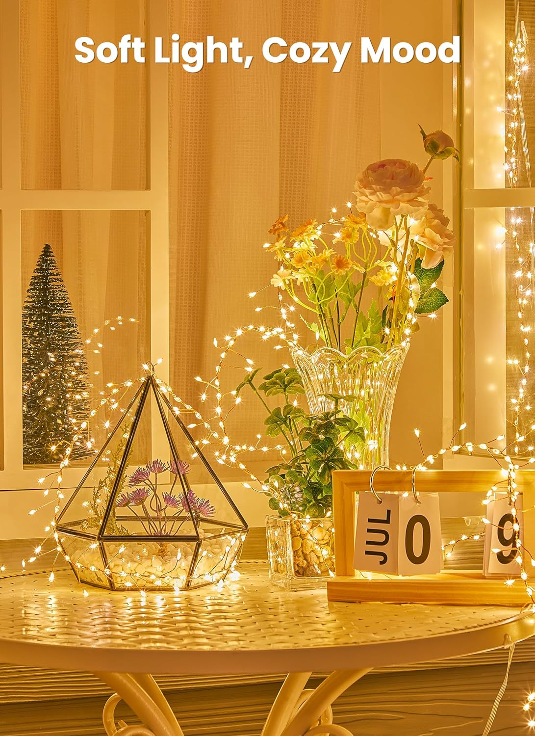 Lumoonos Twinkle String Lights – 14 Mode Fairy Lights for Christmas Tree and Holiday Mantle Styling