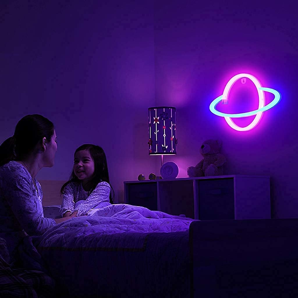 Lumoonosity Saturn Neon Sign - Simple Planet LED Wall Accent for Clean Aesthetic Spaces, USB Powered Light with On/Off Switch, 3W Low Power