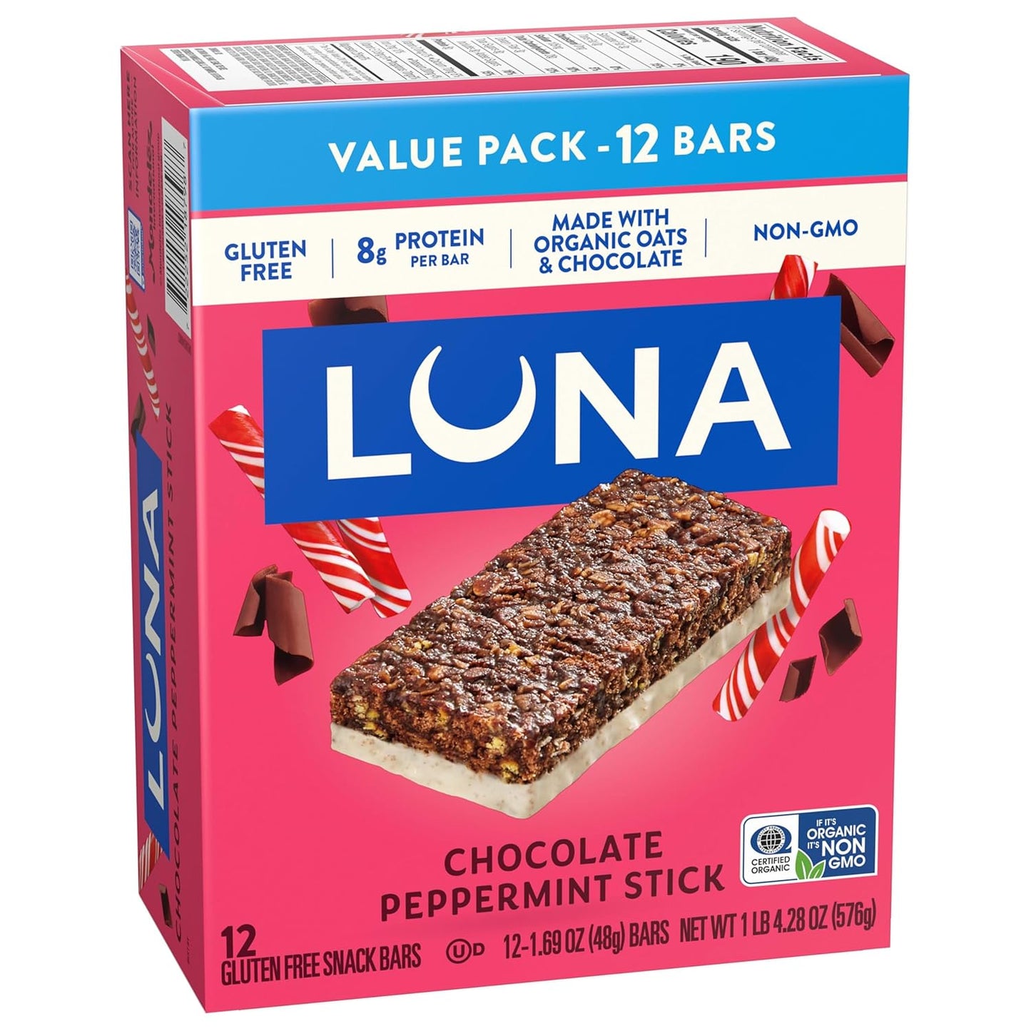LUNA Bar Chocolate Peppermint Stick – Travel-Ready Protein Bar for Hiking and Day Trips, Individually Wrapped 12 Pack