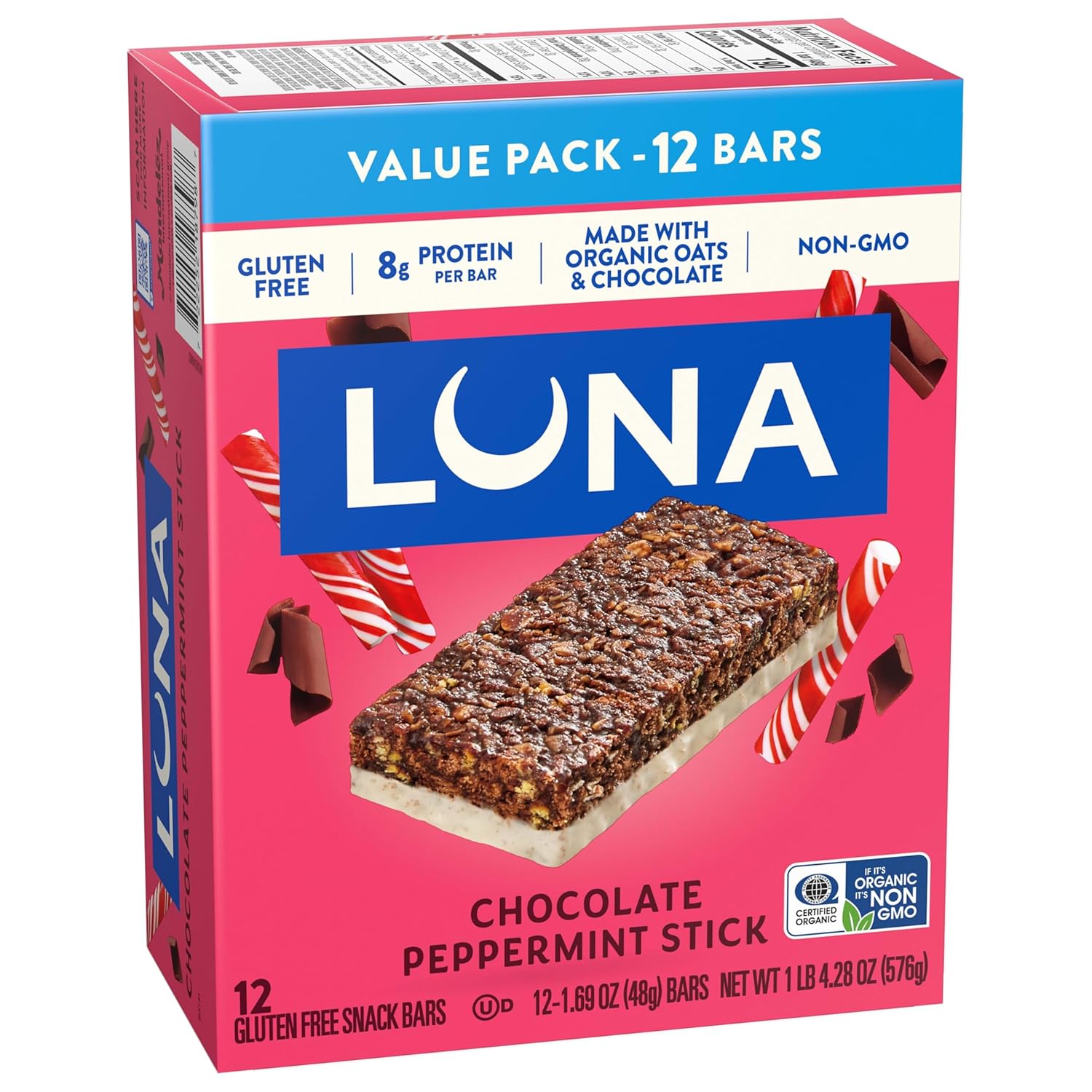 LUNA Bar Chocolate Peppermint Stick – Travel-Ready Protein Bar for Hiking and Day Trips, Individually Wrapped 12 Pack