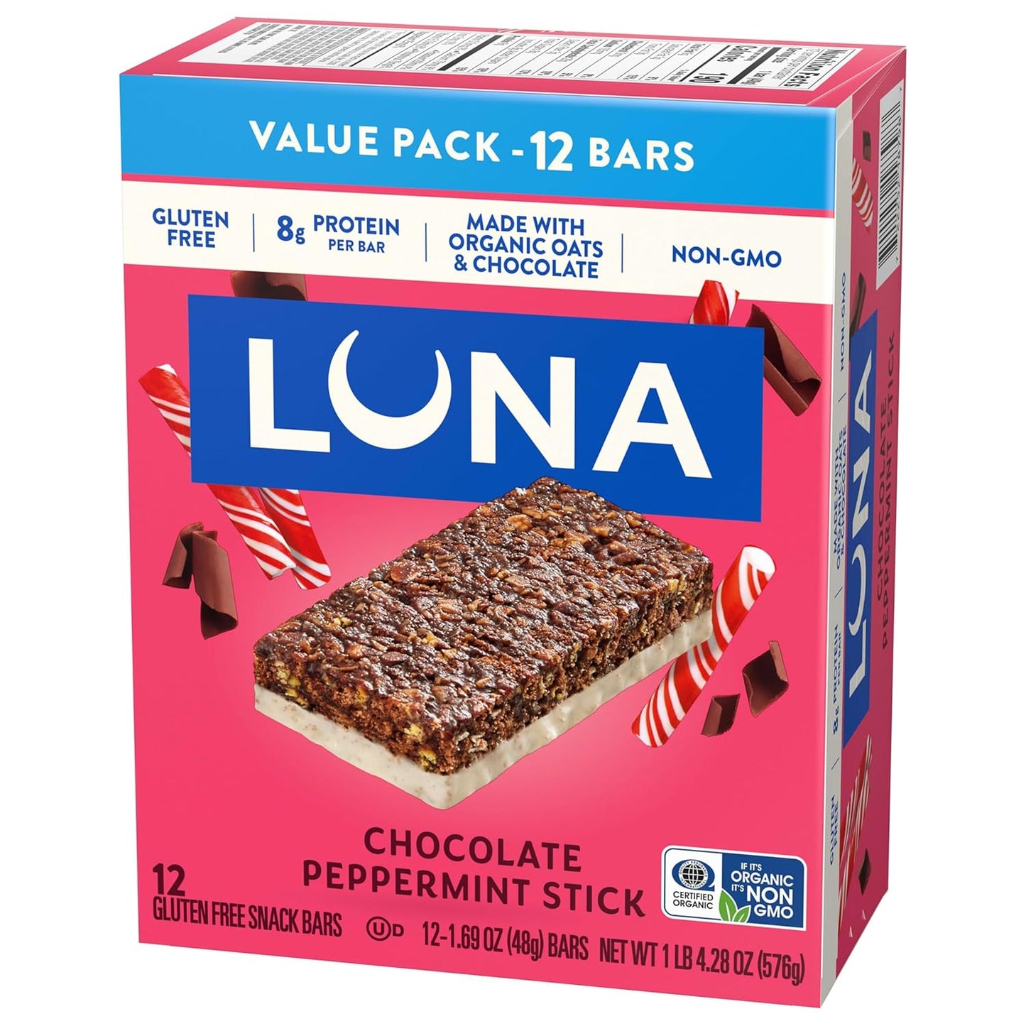LUNA Bar Chocolate Peppermint Stick – Travel-Ready Protein Bar for Hiking and Day Trips, Individually Wrapped 12 Pack