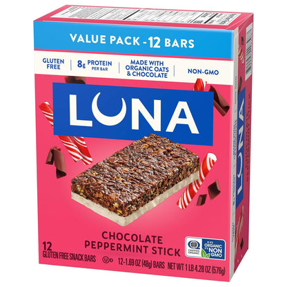 LUNA Bar Chocolate Peppermint Stick – Travel-Ready Protein Bar for Hiking and Day Trips, Individually Wrapped 12 Pack