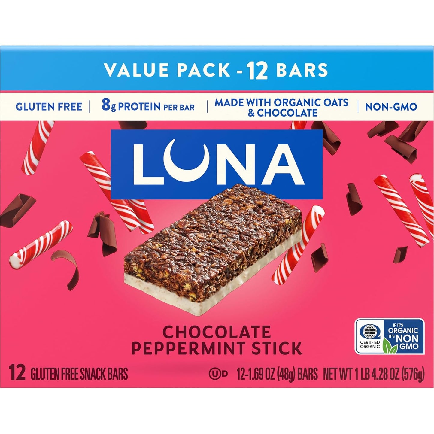 LUNA Bar Chocolate Peppermint Stick – Travel-Ready Protein Bar for Hiking and Day Trips, Individually Wrapped 12 Pack