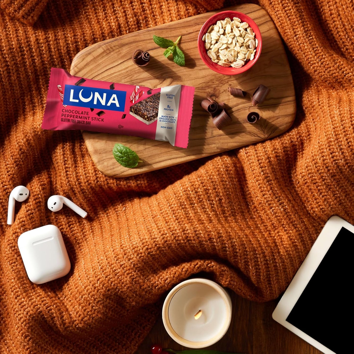 LUNA Bar Chocolate Peppermint Stick – Travel-Ready Protein Bar for Hiking and Day Trips, Individually Wrapped 12 Pack