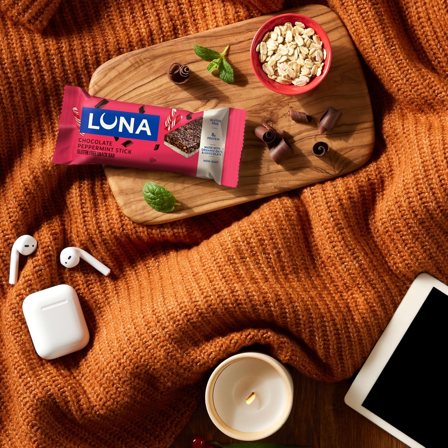 LUNA Bar Chocolate Peppermint Stick – Travel-Ready Protein Bar for Hiking and Day Trips, Individually Wrapped 12 Pack