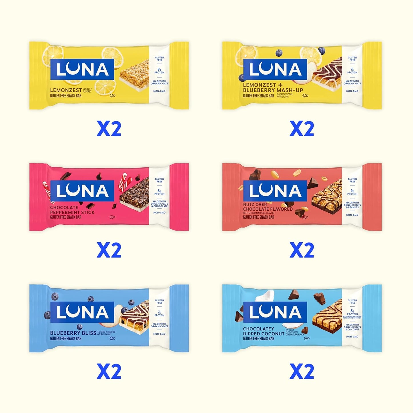 LUNA Bar Gluten Free Bars - Clean-Eating Companion for Yoga and Meditation Breaks, 6 Flavor Pack