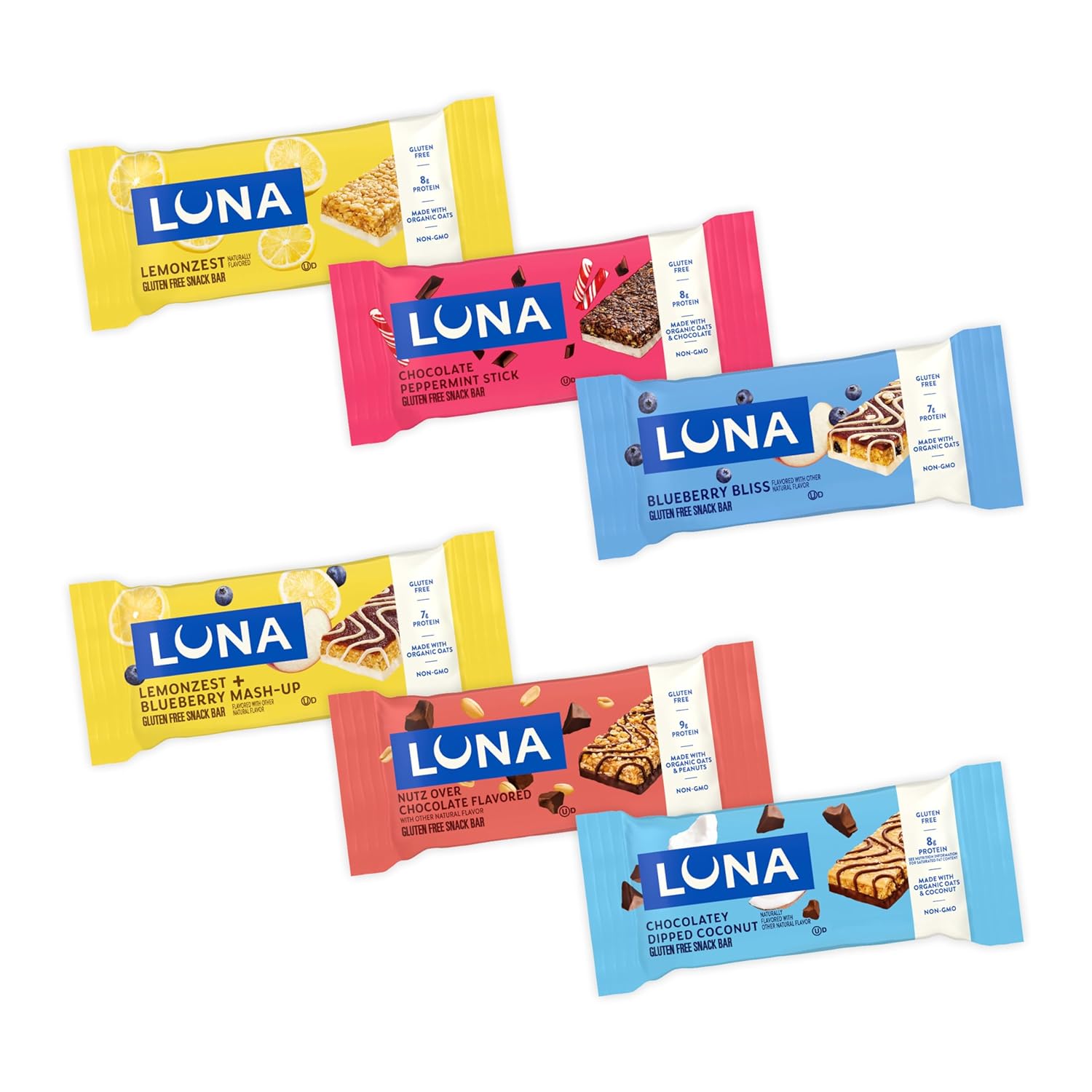 LUNA Bar Gluten Free Bars - Clean-Eating Companion for Yoga and Meditation Breaks, 6 Flavor Pack