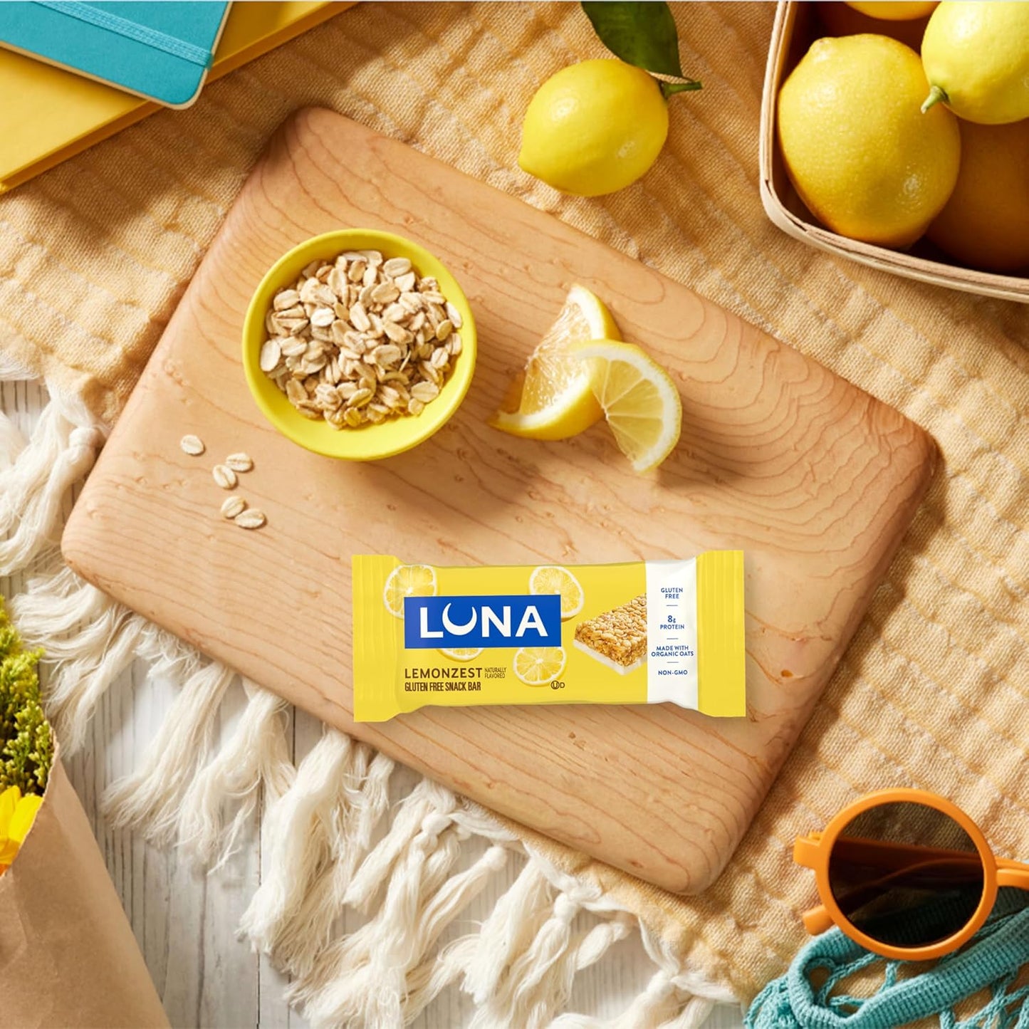LUNA Bar LemonZest Gluten Free Protein Bar – Clean-Eating Snack for Yoga Sessions and Wellness Journals