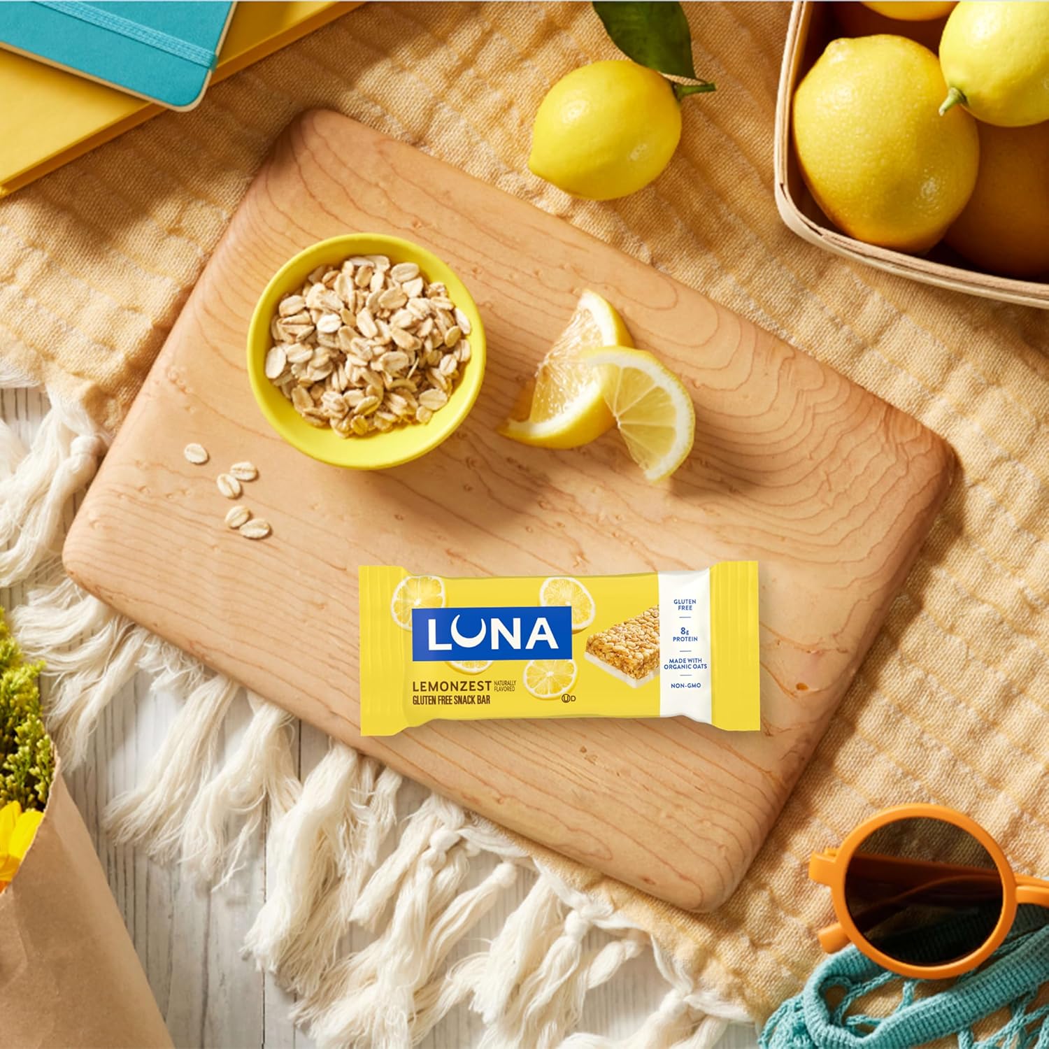 LUNA Bar LemonZest Gluten Free Protein Bar – Clean-Eating Snack for Yoga Sessions and Wellness Journals