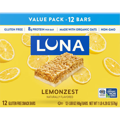 LUNA Bar LemonZest Gluten Free Protein Bar – Clean-Eating Snack for Yoga Sessions and Wellness Journals