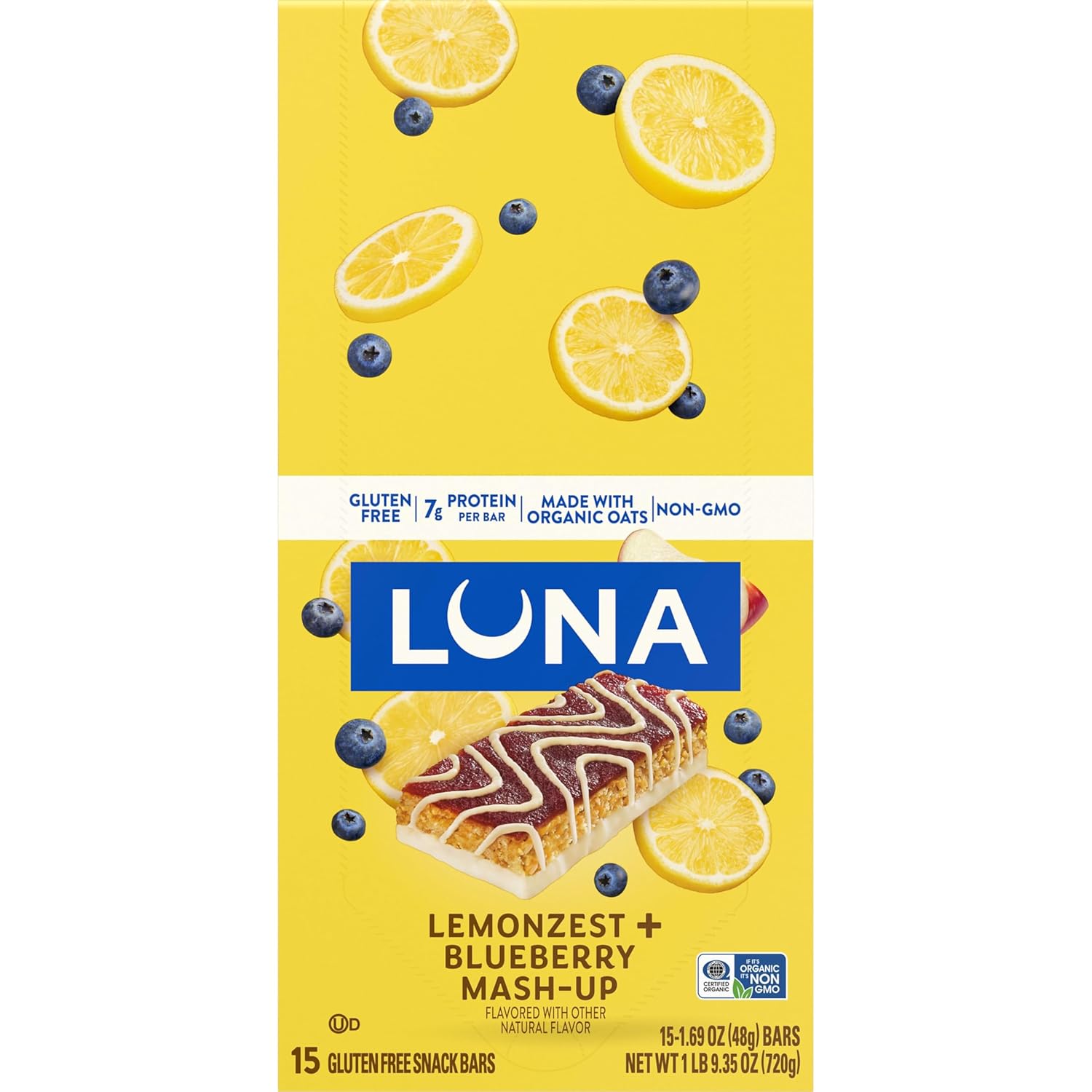 LUNA Bar Mash-Ups LemonZest + Blueberry – Thoughtful Vegan Snack Gift for Her Birthday and Holiday Stocking Stuffer