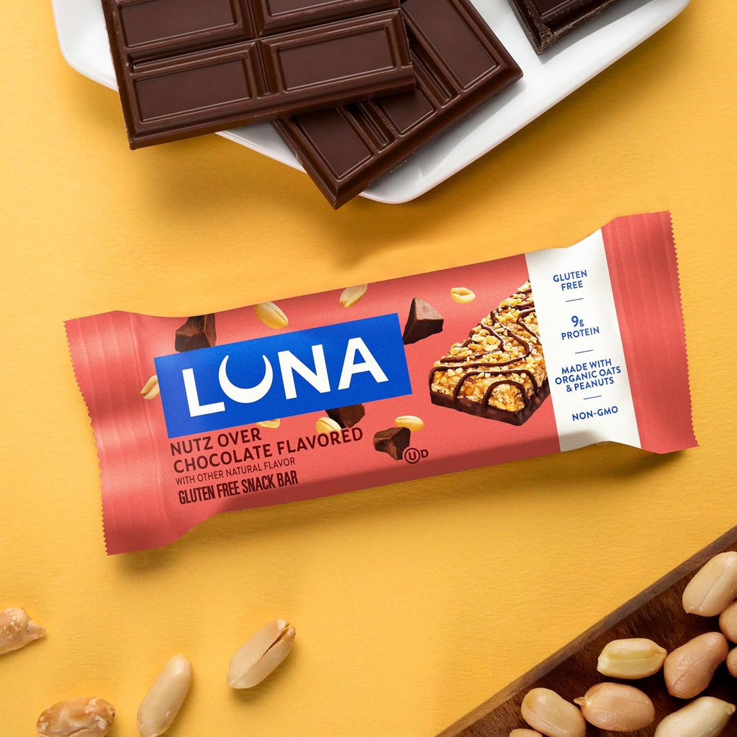 LUNA Bar Nutz Over Chocolate - Portable Plant Protein Bar for Hiking Pack, Trail & Active Adventures