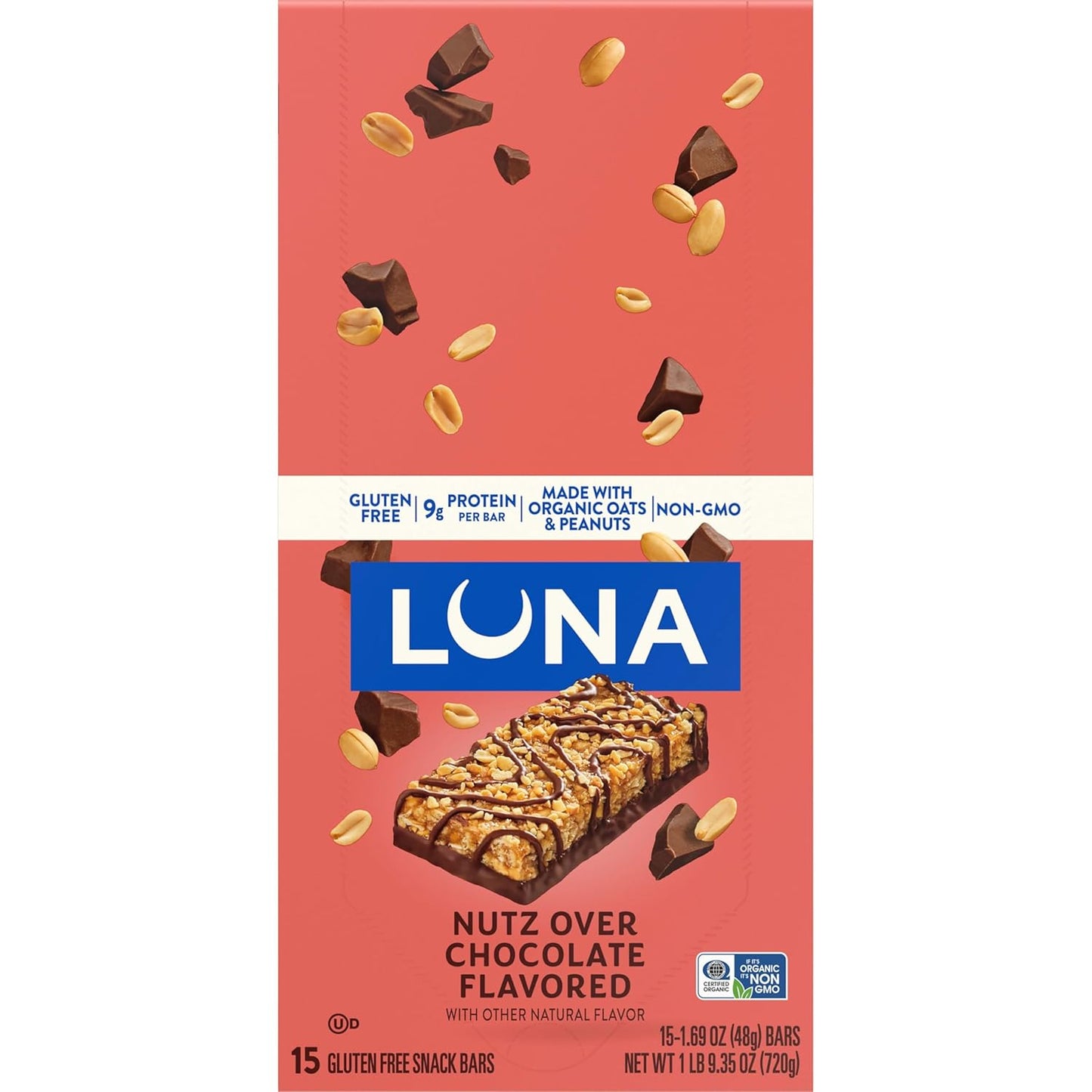 LUNA Bar Nutz Over Chocolate - Portable Plant Protein Bar for Hiking Pack, Trail & Active Adventures