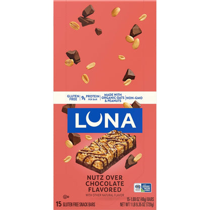 LUNA Bar Nutz Over Chocolate - Portable Plant Protein Bar for Hiking Pack, Trail & Active Adventures