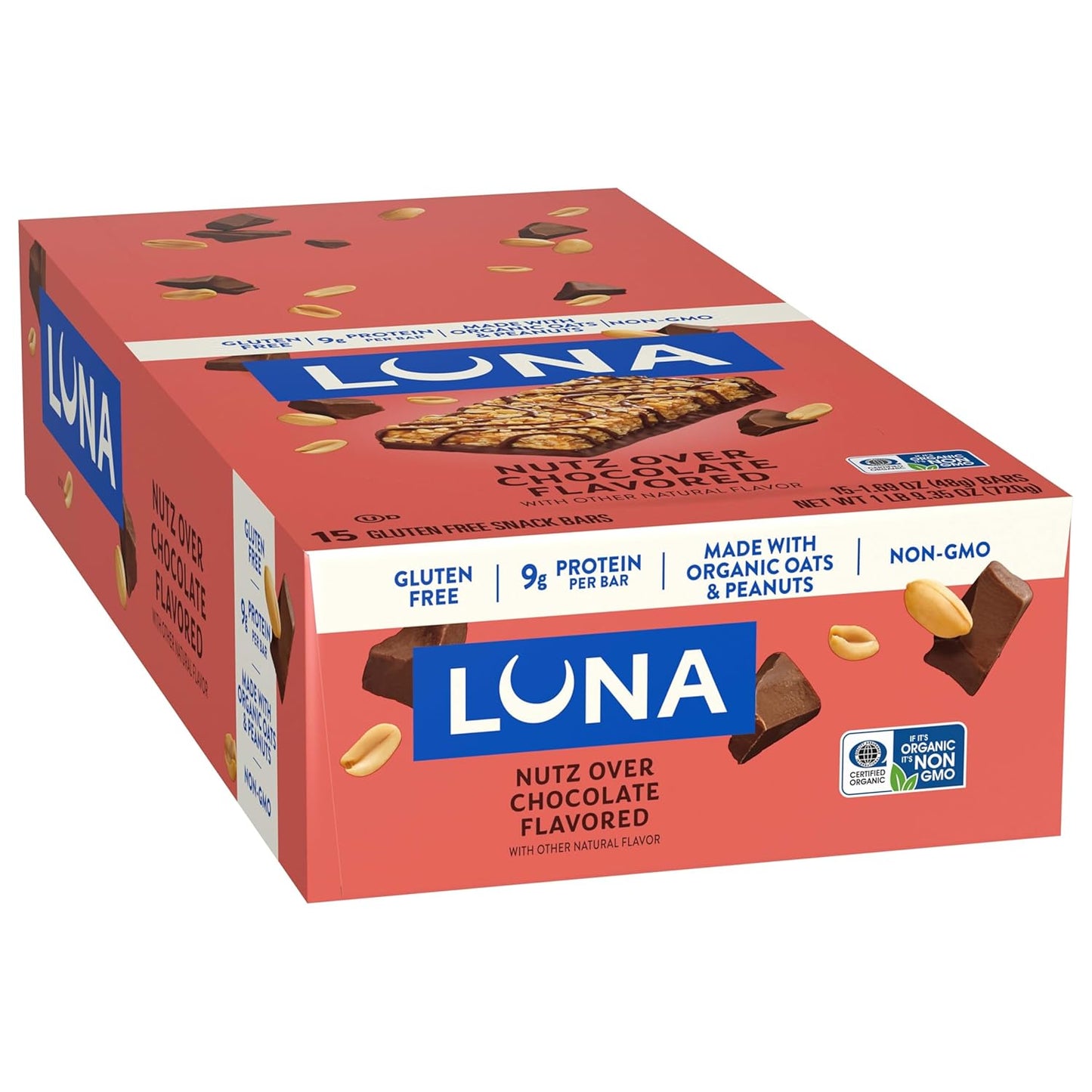 LUNA Bar Nutz Over Chocolate - Portable Plant Protein Bar for Hiking Pack, Trail & Active Adventures