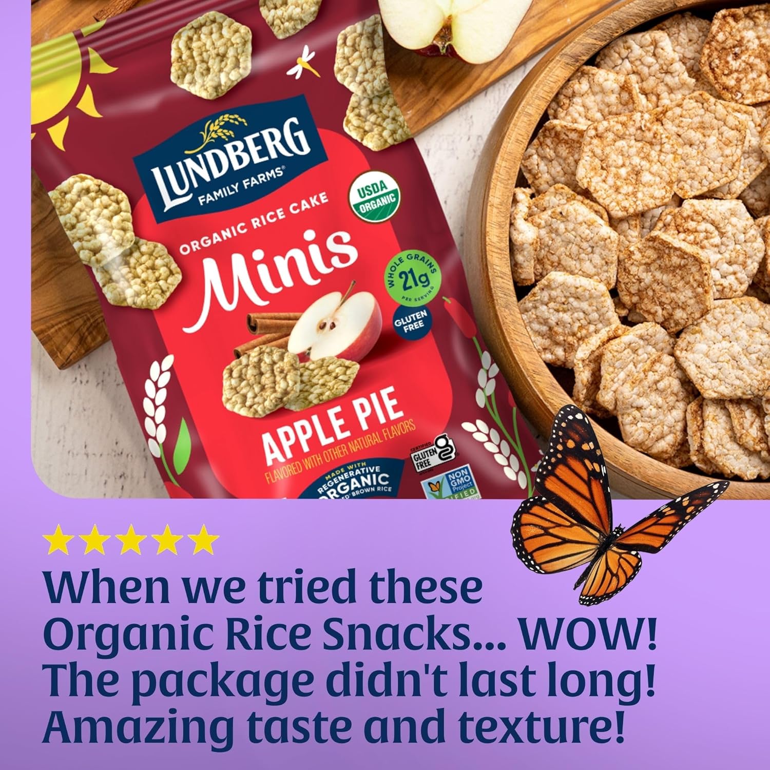Lundberg Minis Apple Pie Organic Rice Cakes 5 Oz – Desk Drawer Snack for Focused Workdays