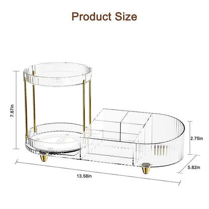 LuxeLume Vanity Co. Gold-Accented Rotating Organizer – Premium Vanity Centerpiece, 2-Tier Crystal-Clear Perfume & Cosmetic Display