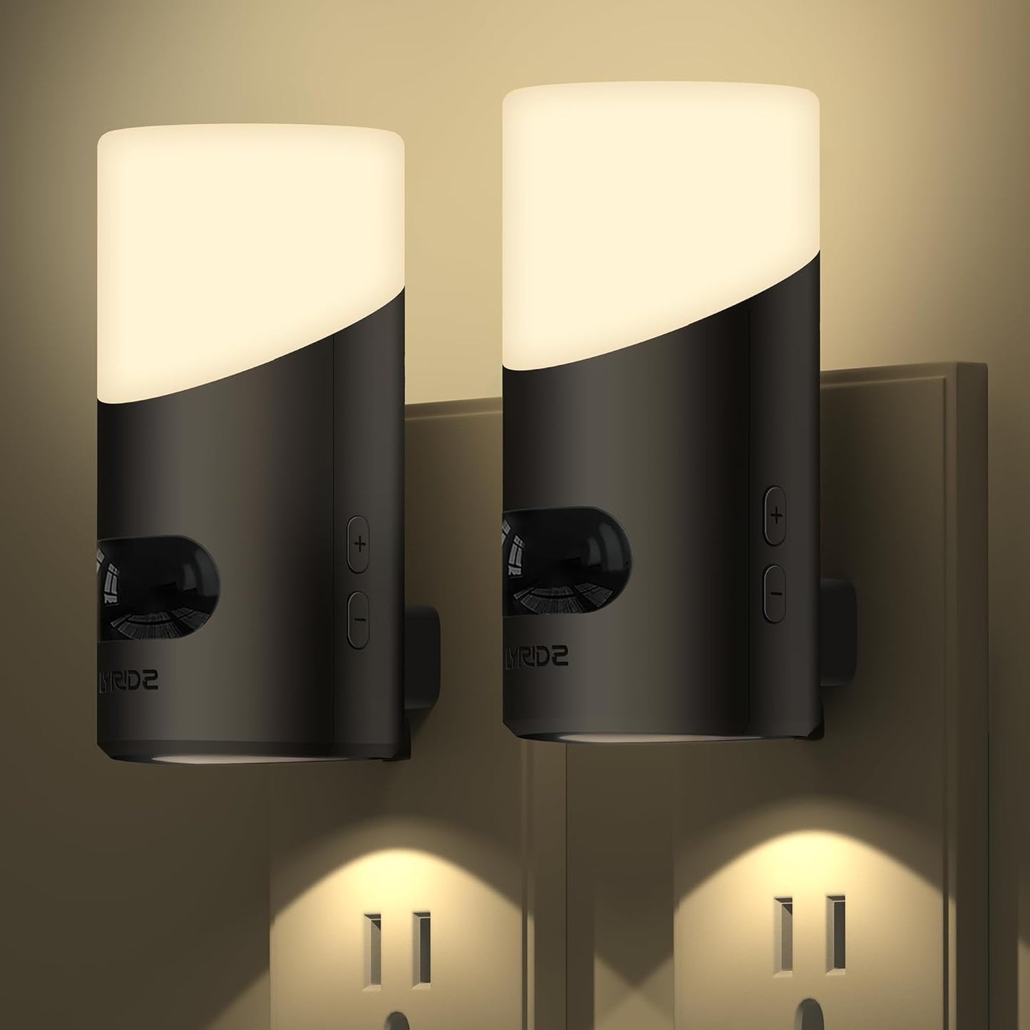 Lyridz LED Night Light – Compact Single Plug Motion Light for Clutter-Free Hallways, Stepless Dimming 2 Pack