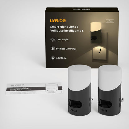 Lyridz LED Night Light – Compact Single Plug Motion Light for Clutter-Free Hallways, Stepless Dimming 2 Pack