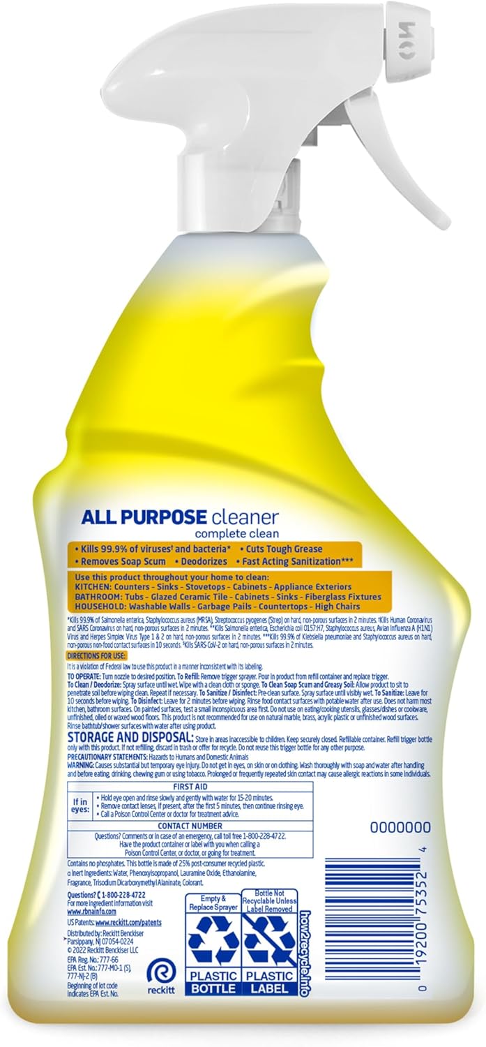 Lysol All Purpose Cleaner Spray – Mindful Home Disinfectant for a Healthier Living Space, 32 Fl Oz