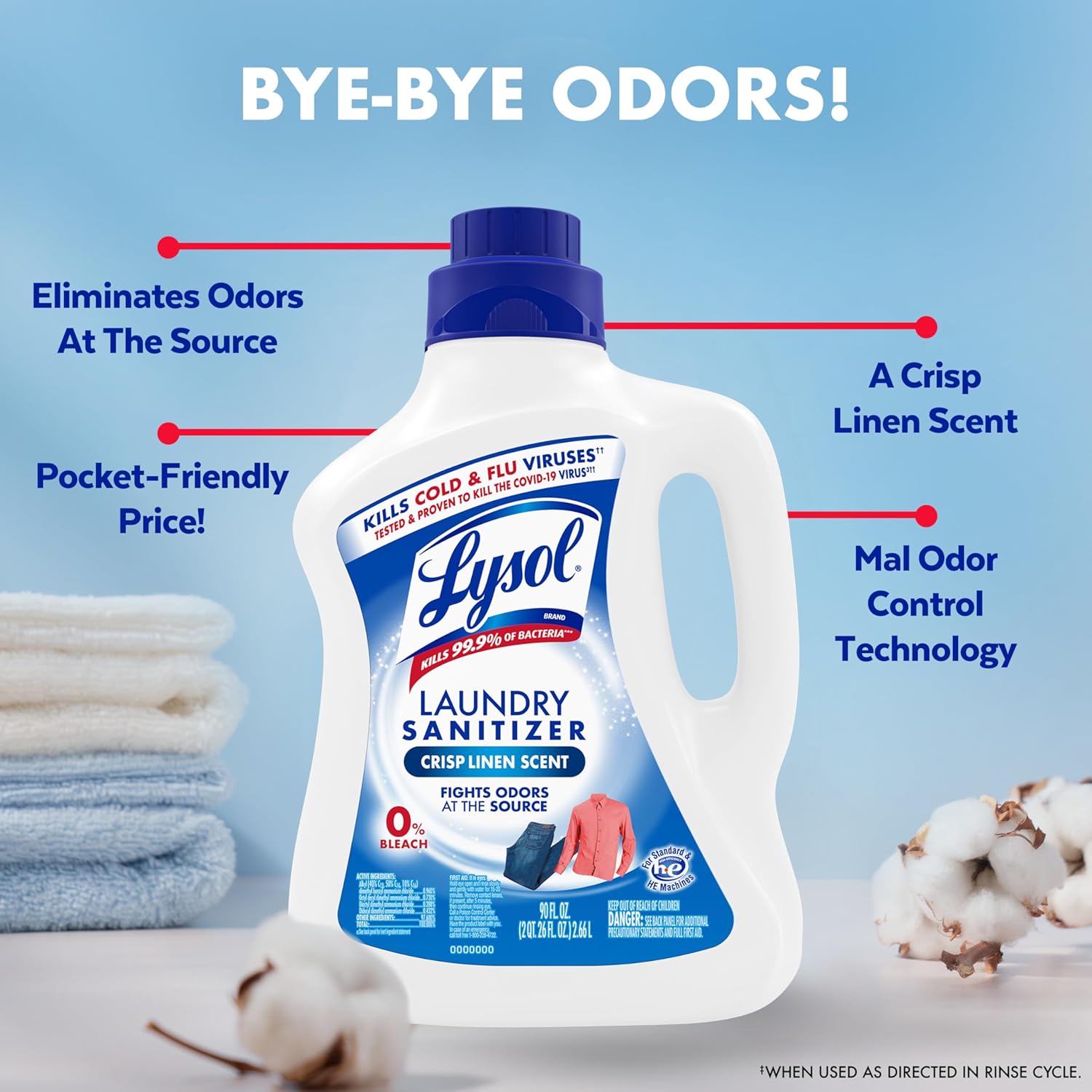 Lysol Laundry Sanitizer Additive All-Purpose Laundry Sanitizer for Shared Family Washers, 90oz