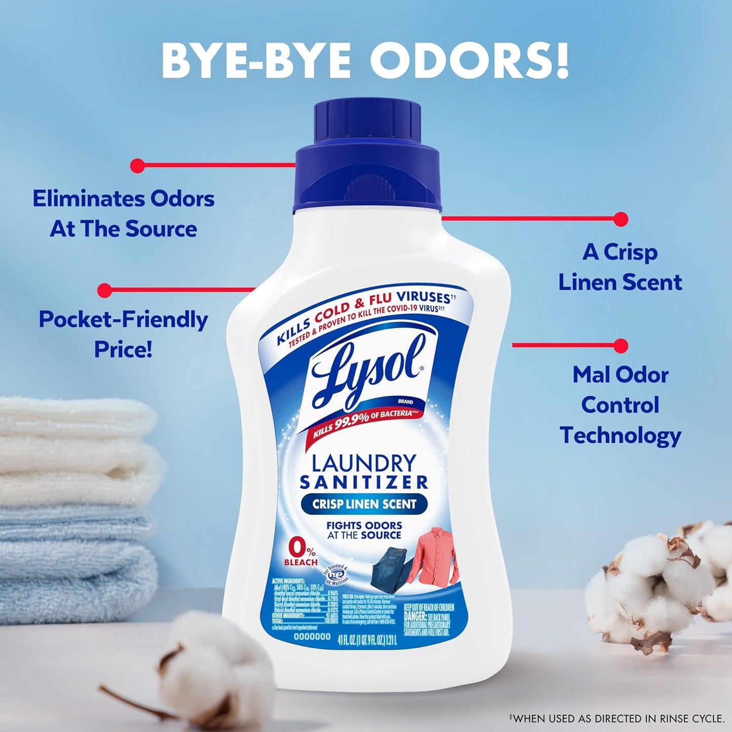 Lysol Laundry Sanitizer – Sensitive-Skin Bacteria Eliminator for Bedding & Pillowcases, Self-Care Laundry Ritual