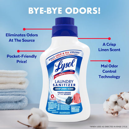 Lysol Laundry Sanitizer – Sensitive-Skin Bacteria Eliminator for Bedding & Pillowcases, Self-Care Laundry Ritual
