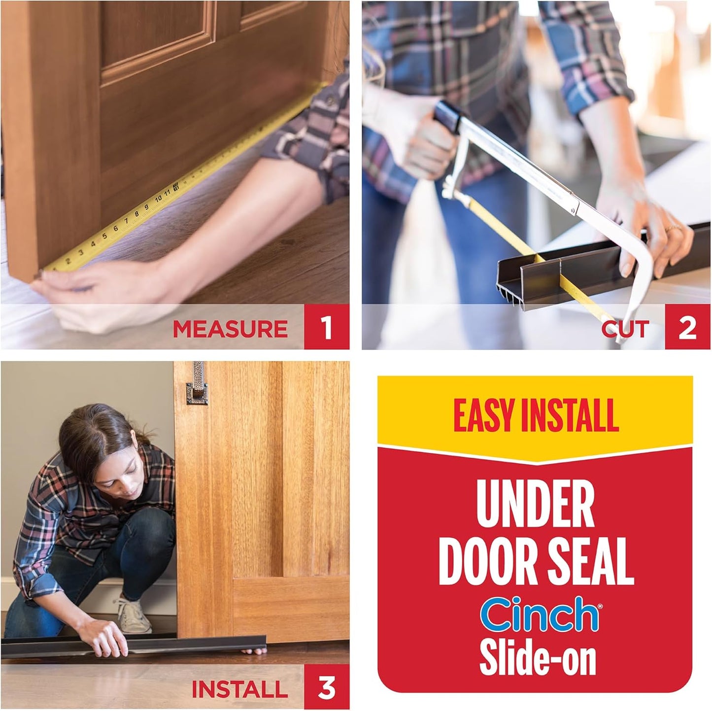M-D Building Products Vinyl Cinch® U-Shape Door Bottom Seal Safe for Kids and Pets, Tool-Free Slide-On Weatherstripping
