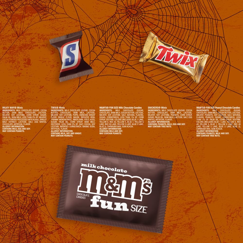 M&M'S, SNICKERS, TWIX & MILKY WAY Individually Wrapped Halloween Candy for Front Porch, Sidewalk and Trunk-or-Treat Events, 120 Count Outdoor Variety Bag