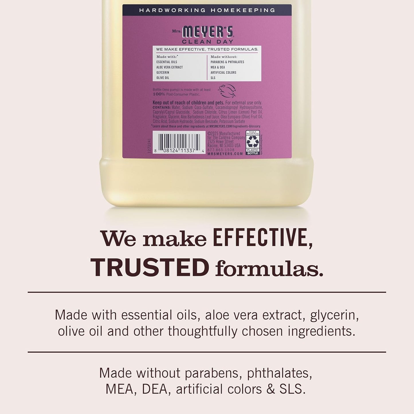 made with essential oils, aloe vera extract, olive oil, and lemon peel oil