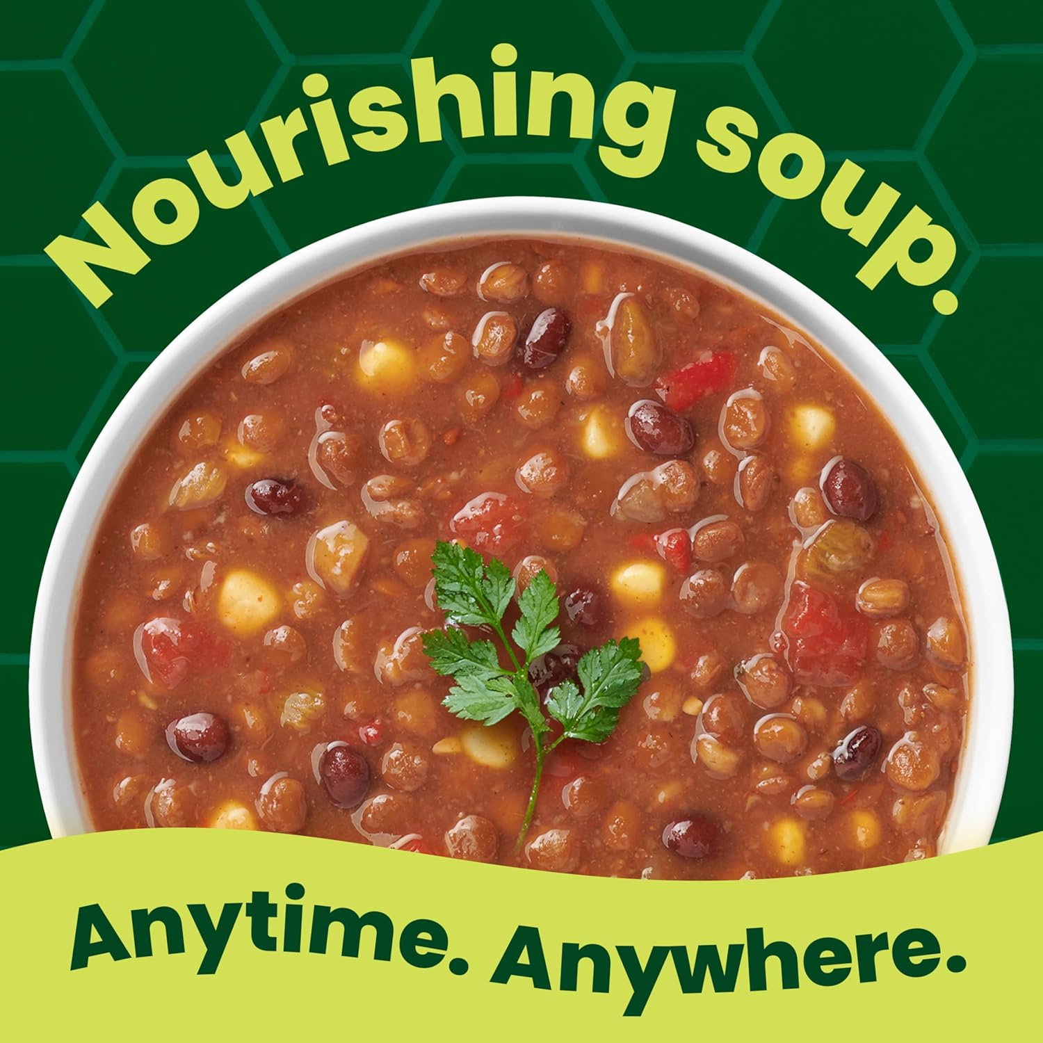 made with lentils, black beans, fire-roasted red peppers, and vine-ripened tomatoes