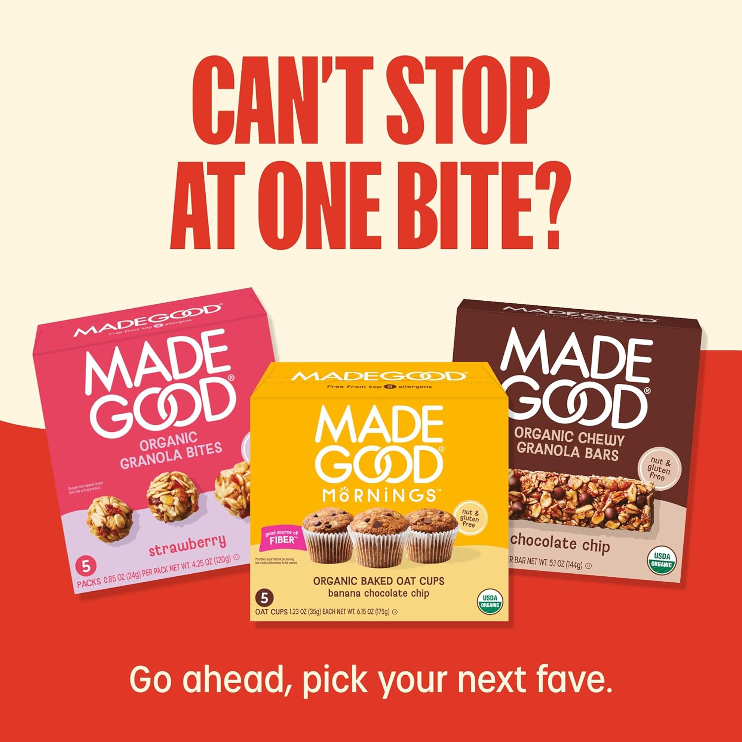 MadeGood Mornings Soft-Baked Oat Bars – Bulk Allergen-Free Bar for Intentional Family Meal Planning, 30 Bars