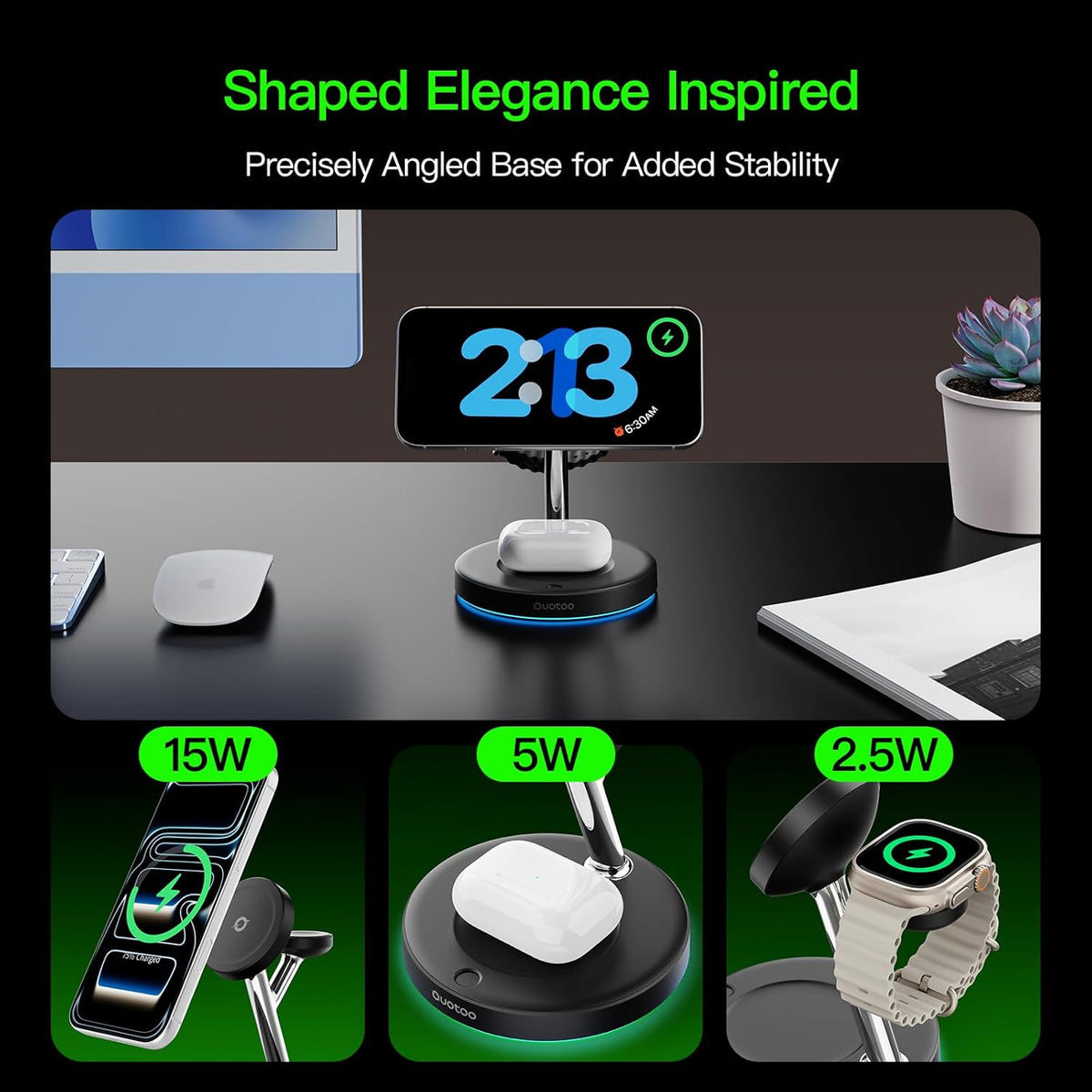 Mag-Safe Wireless Charger Stand – Always-Charged Workspace Organizer for iPhone Apple Watch and AirPods Pro