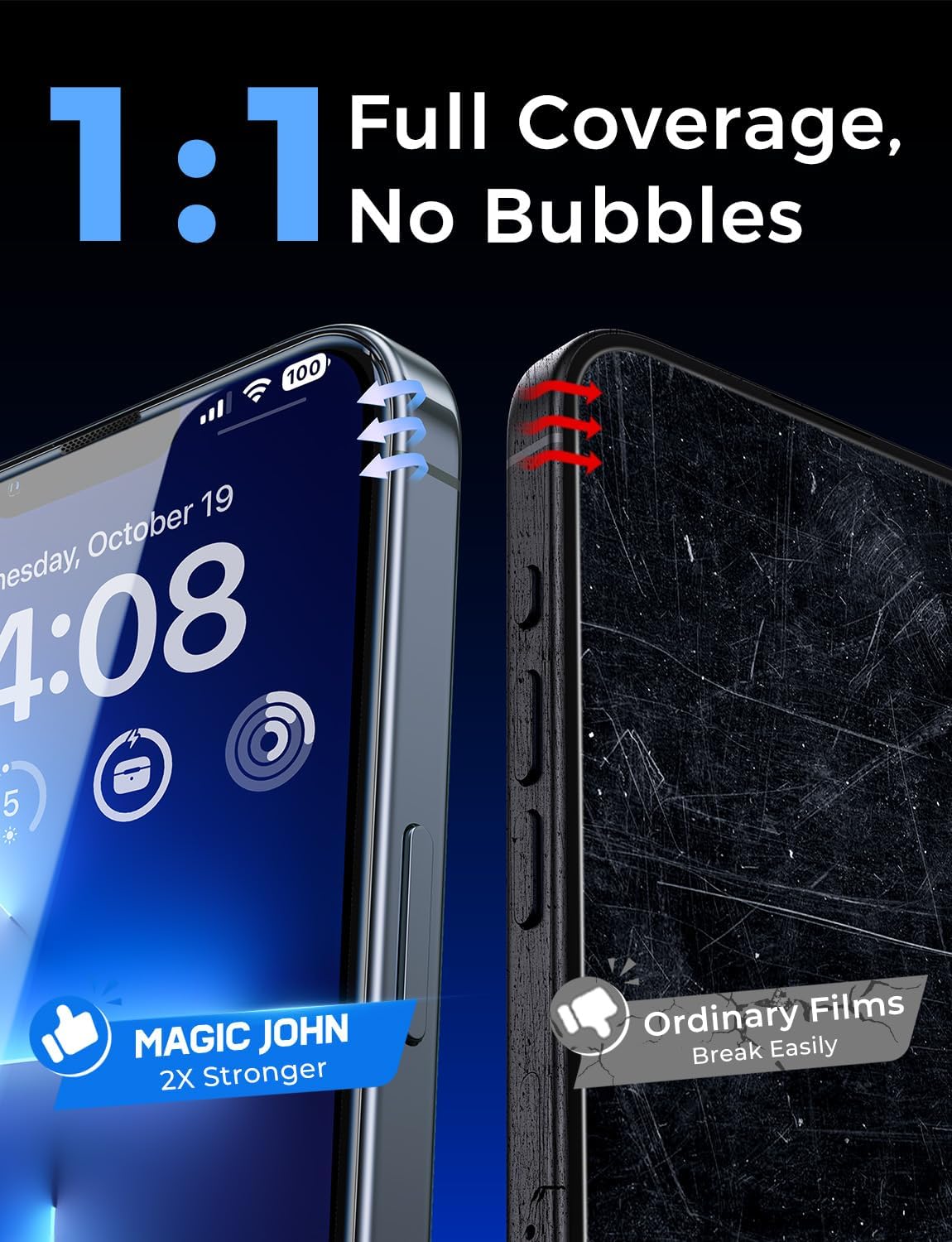 MAGIC JOHN 2 Pack iPhone 13 Pro Max Tempered Glass Screen Protector, One-Step Dust-Elimination Install for Busy Work-From-Home Days