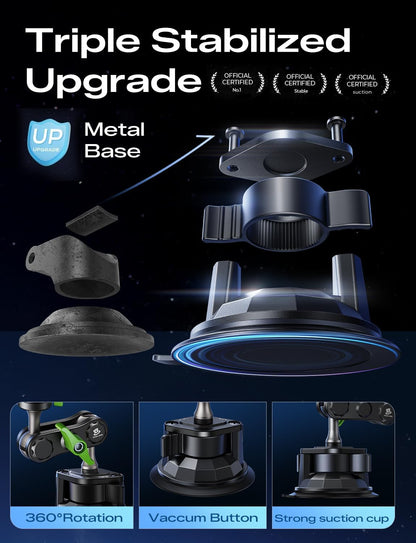 MAGIC JOHN Heavy-Duty Car Phone Mount for Road-Trippers, Suction Cup Windshield Phone Holder for Rental Cars and Long Drives