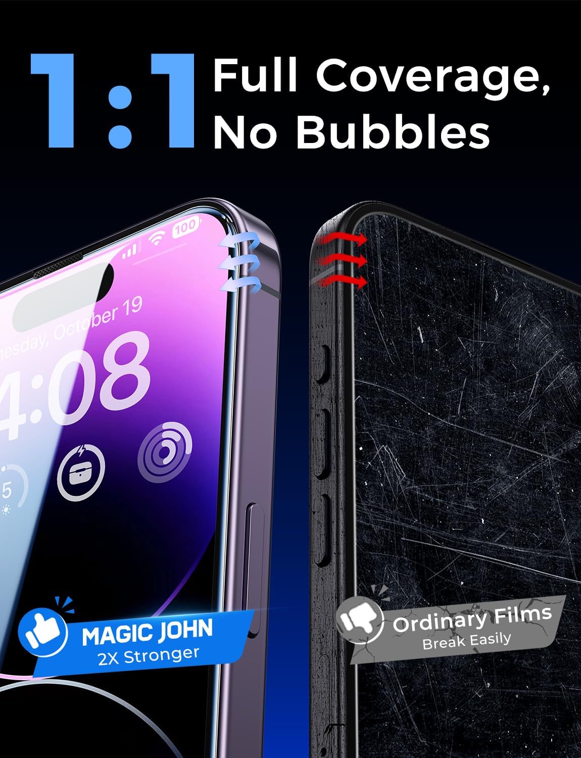 MAGIC JOHN iPhone 14 Pro Max 2 Pack Tempered Glass with Clean Alignment Tray, Clutter-Free Install for Minimalist Phone Setups