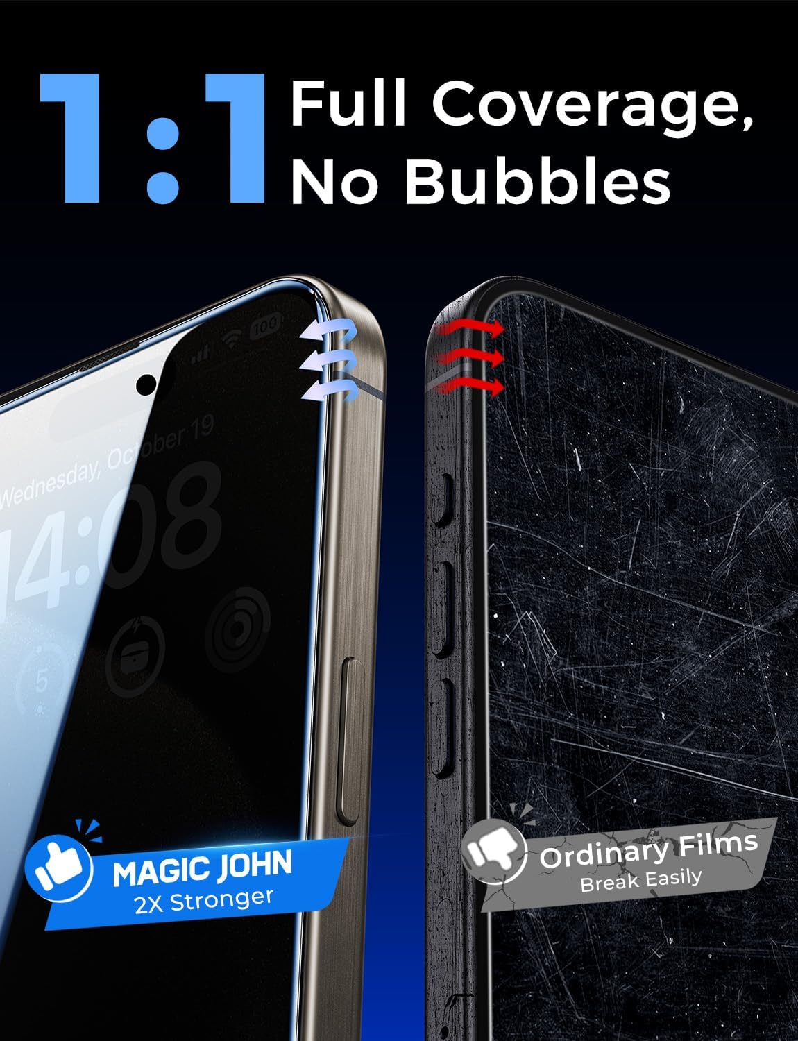 MAGIC JOHN iPhone 15 Pro Max Privacy Screen Protector with Clean Bubble-Free Auto-Installation Frame