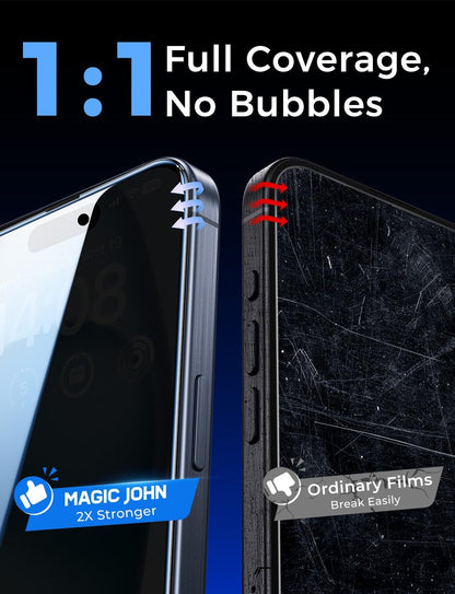 MAGIC JOHN Privacy Screen Protector for iPhone 15 6.1 inch – Side-View Blocking Glass for Subway and Open-Plan Office Use