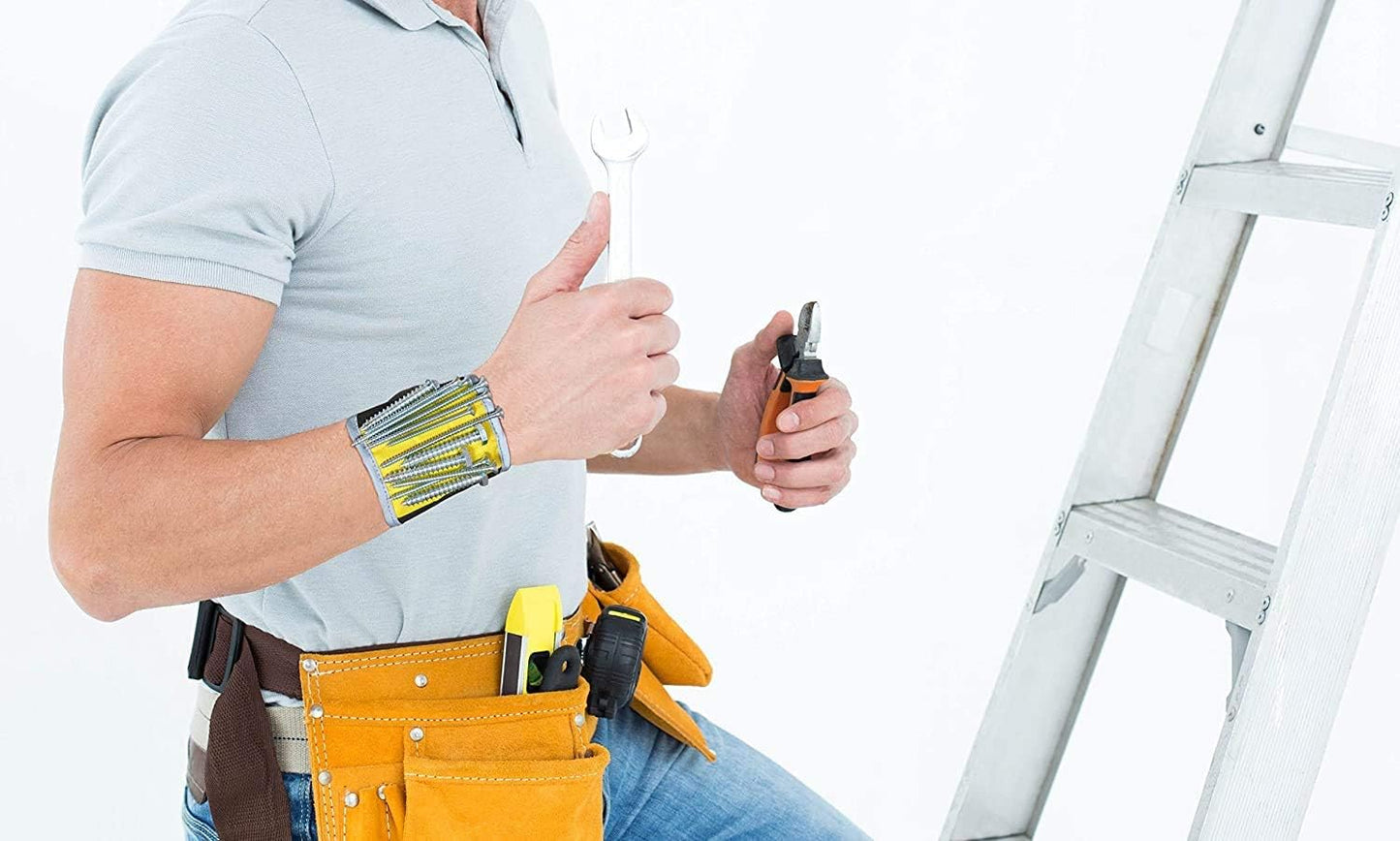 Magnelex Magnetic Wristband – Portable Screw Holder for Backyard Shed and Patio Repair Projects, High-Visibility Yellow