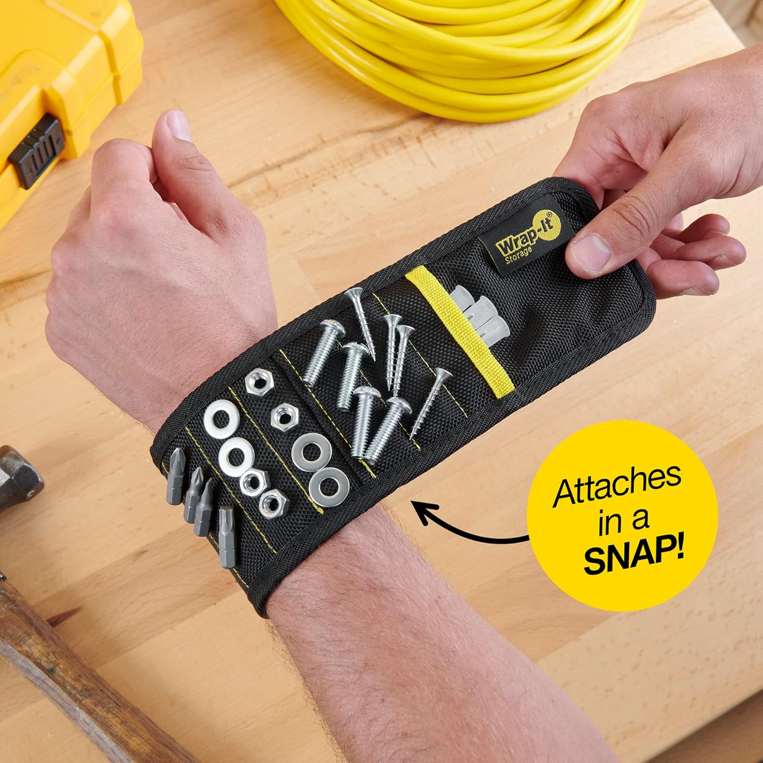 MagSnap Magnetic Wristband by Wrap-It Storage - Simple Black Wrist Tool, Clean-Looking Screw Holder for Clutter-Free Workshops
