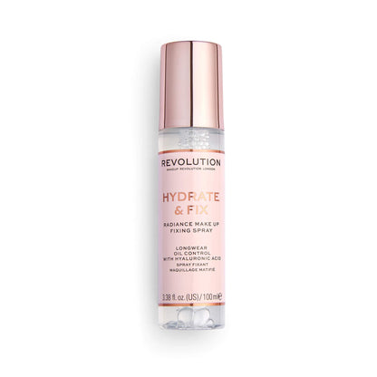 Makeup Revolution Hydrate &amp;amp; Fix Fixing Spray, Infused with Hyaluronic Acid, Matte Finish, Vegan &amp;amp; Cruelty-Free, 3.38 Fl Oz